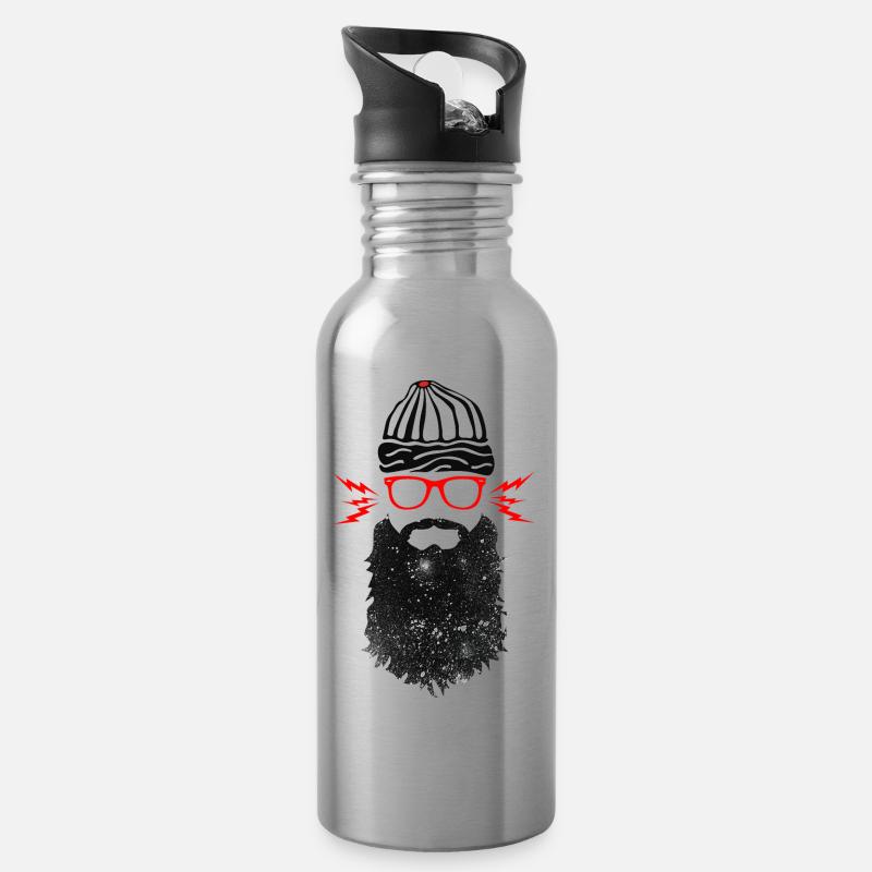 Nerd Beard Glasses - Water bottle with straw - silver