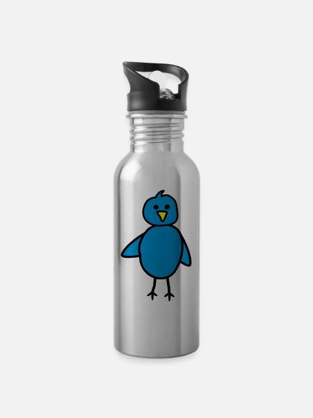 Vogel - Trinkflasche mit integriertem Trinkhalm - Lightsilver