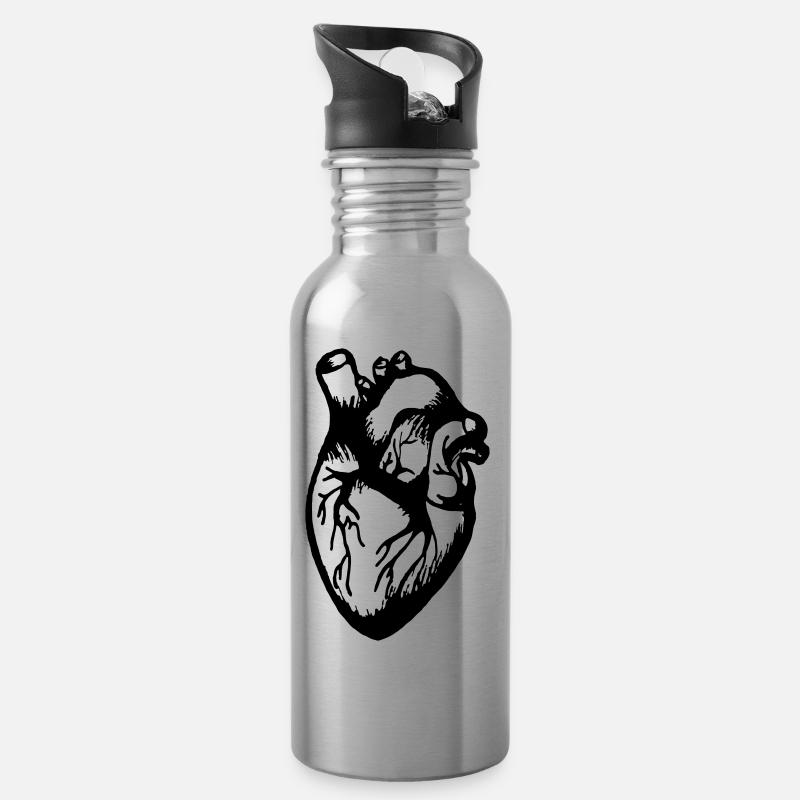 Herz - Trinkflasche mit integriertem Trinkhalm - Lightsilver