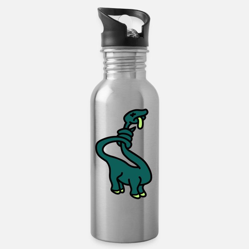 stranglesaurus_dino_3c - Trinkflasche mit integriertem Trinkhalm - Lightsilver