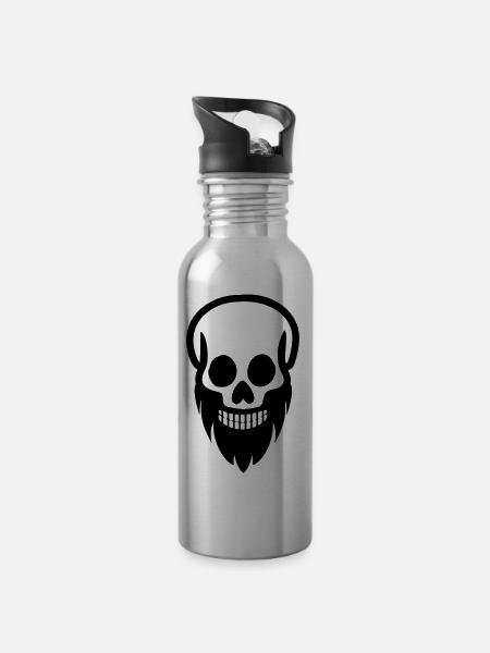 Skull Beard - Water bottle with straw - silver