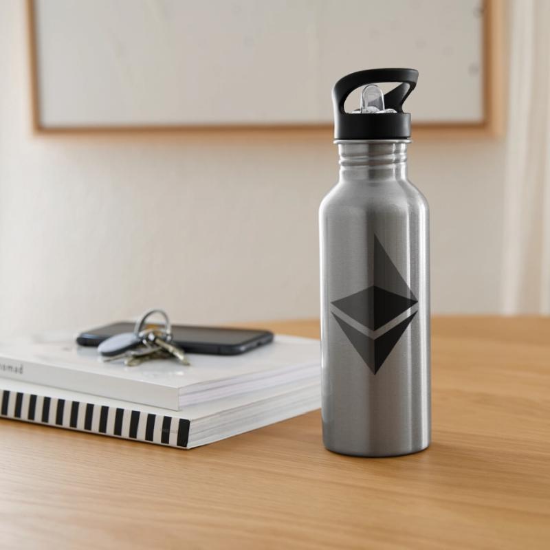 etherium ether ETH Trinkflasche mit integriertem Trinkhalm