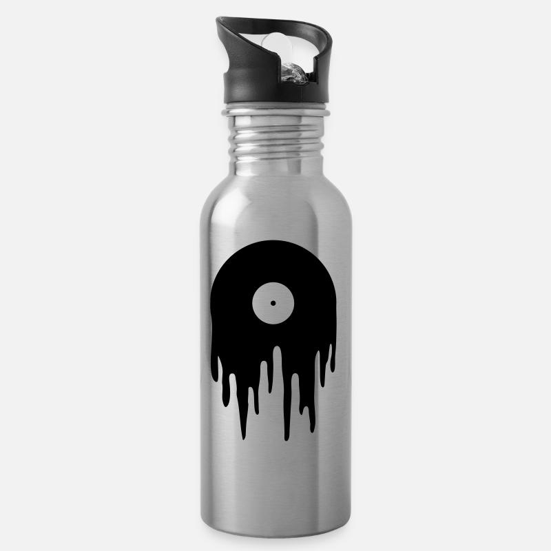 Schallplatte - Trinkflasche mit integriertem Trinkhalm - Lightsilver