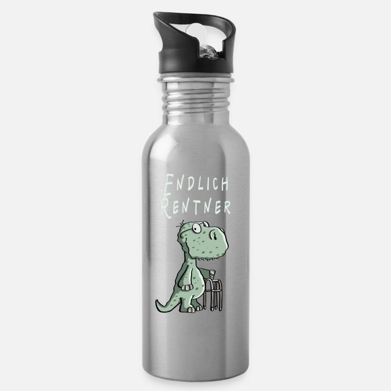 Endlich Rentner Dinosaurier - Opa - Trinkflasche mit integriertem Trinkhalm - Lightsilver