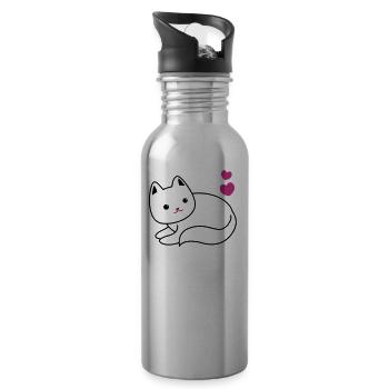 CUTIE Katze kawaii mit Herzen - Trinkflasche mit integriertem Trinkhalm - Lightsilver - Rechts