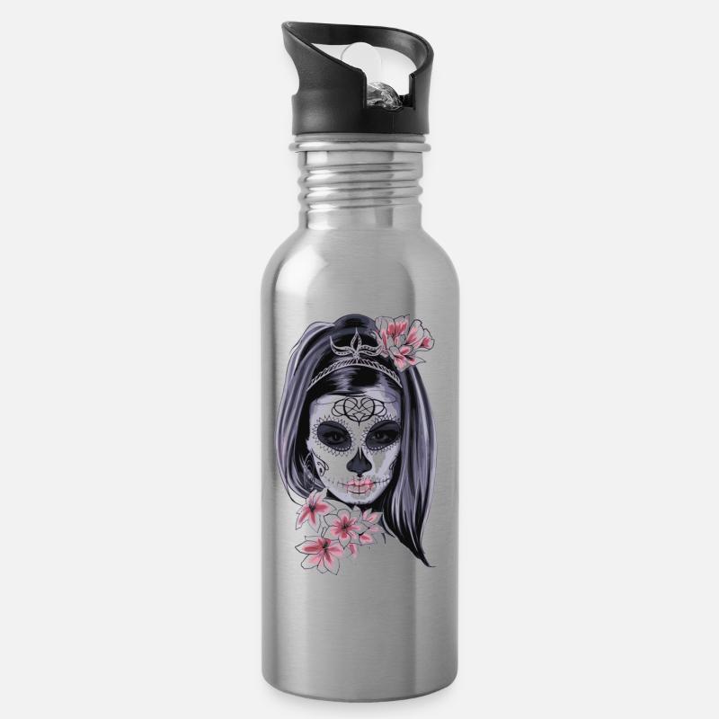 La Muerte - Trinkflasche mit integriertem Trinkhalm - Lightsilver