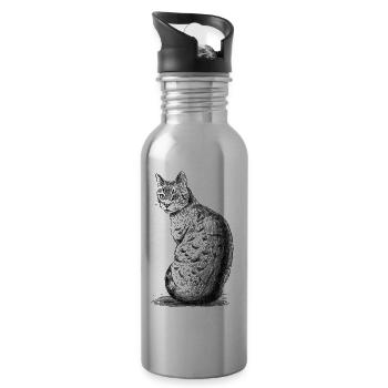 Katze_schaut_nach_hinten - Trinkflasche mit integriertem Trinkhalm - Lightsilver - Rechts