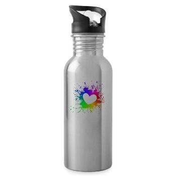LGBT Splash Herz CSD Gay Pride Regenbogen - Trinkflasche mit integriertem Trinkhalm - Lightsilver - Rechts