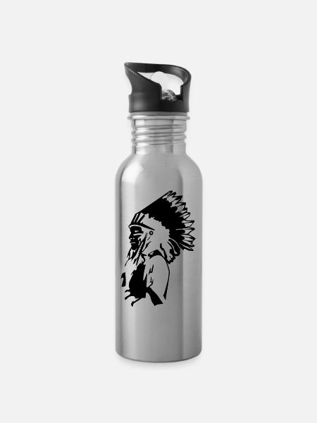 chef indien tattoo usa american natvive sioux - Gourde avec paille intégrée - argent clair