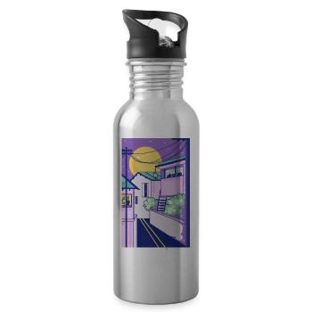 Yokohama at Night - Trinkflasche mit integriertem Trinkhalm - Lightsilver - Rechts