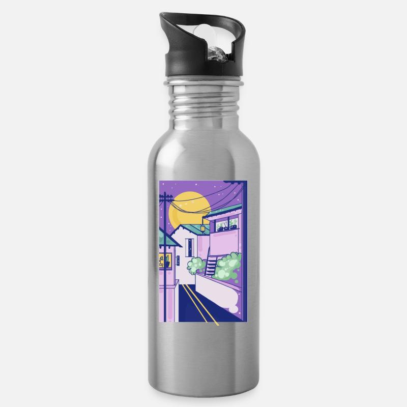 Yokohama at Night - Water bottle with straw - silver