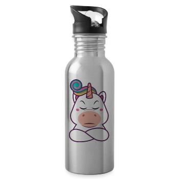 Bockiges Einhorn Geschenk - Trinkflasche mit integriertem Trinkhalm - Lightsilver - Rechts