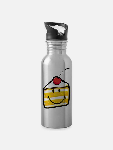 Smiley Cake - Trinkflasche mit integriertem Trinkhalm - Lightsilver