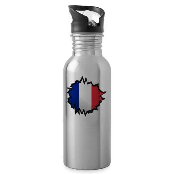 French Flag in a Hole - Water bottle with straw - silver - Right