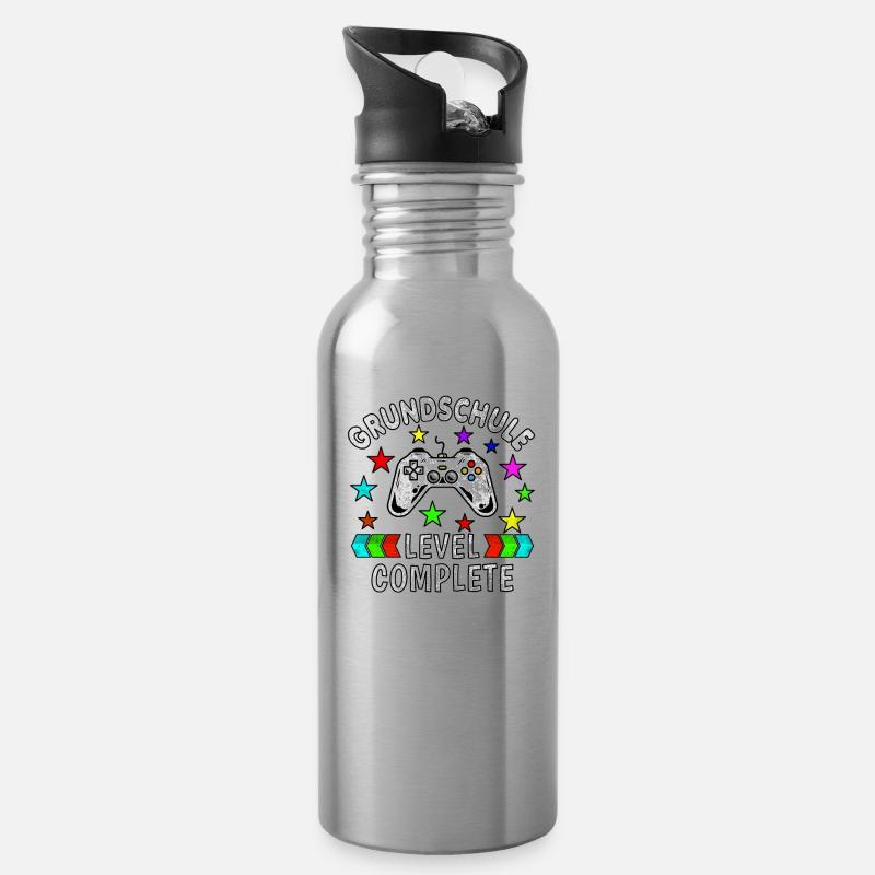Grundschule Abschluss Grundschule Level Complete - Trinkflasche mit integriertem Trinkhalm - Lightsilver