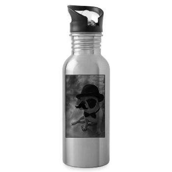 Bulldog Schnauzbart Hut Melone - Trinkflasche mit integriertem Trinkhalm - Lightsilver - Rechts