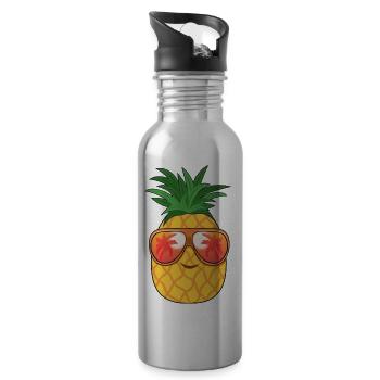 Ananas Sonnenbrille Sommer - Trinkflasche mit integriertem Trinkhalm - Lightsilver - Rechts