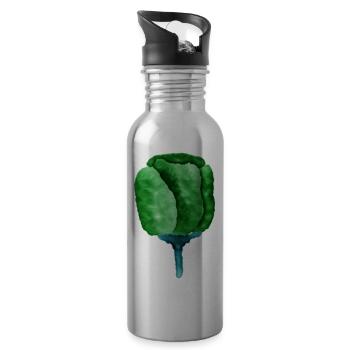 Abstract Green Flower Illustration - Water bottle with straw - silver - Right