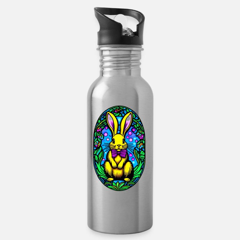 Buntes Ostermotiv mit Hase - Trinkflasche mit integriertem Trinkhalm - Lightsilver