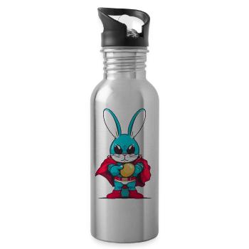 Easter Bunny super hero - Water bottle with straw - silver - Right