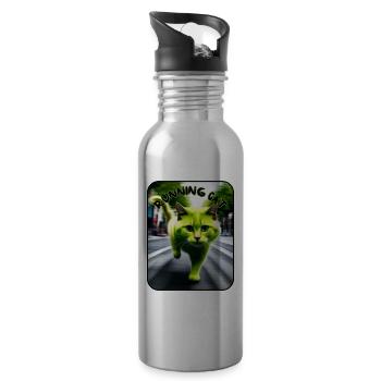 Chat vert - Gourde avec paille intégrée - argent clair - Droite
