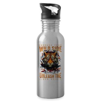 Tiger, Tiger Head, Big Cat, Predator, Strong, Power - Water bottle with straw - silver - Right