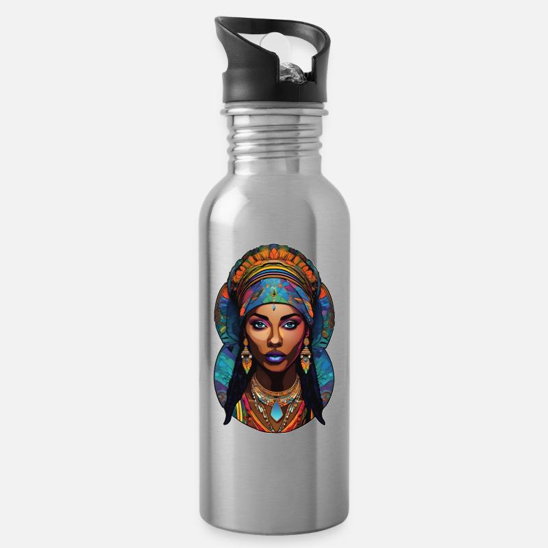 femme afro - beauté - Gourde avec paille intégrée - argent clair
