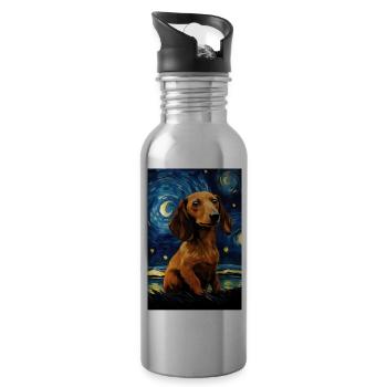 Dackel - Trinkflasche mit integriertem Trinkhalm - Lightsilver - Rechts