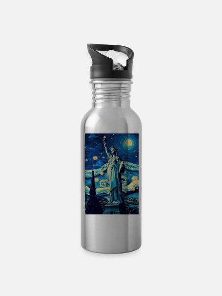 New York - Trinkflasche mit integriertem Trinkhalm - Lightsilver