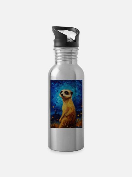 Erdmännchen - Trinkflasche mit integriertem Trinkhalm - Lightsilver