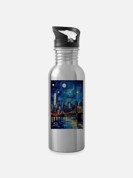 New York - Trinkflasche mit integriertem Trinkhalm - Lightsilver