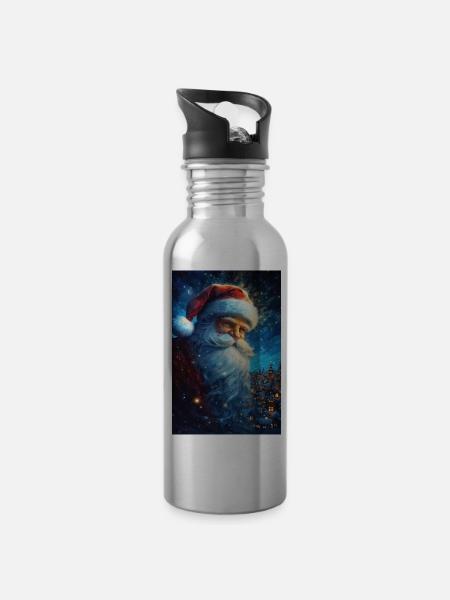 Weihnachtsmann - Trinkflasche mit integriertem Trinkhalm - Lightsilver