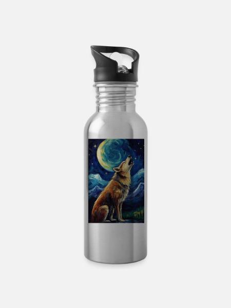Wolf - Trinkflasche mit integriertem Trinkhalm - Lightsilver