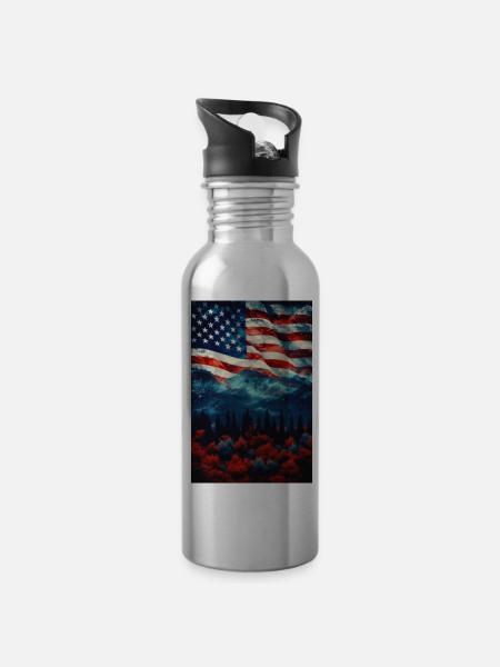 USA - Trinkflasche mit integriertem Trinkhalm - Lightsilver