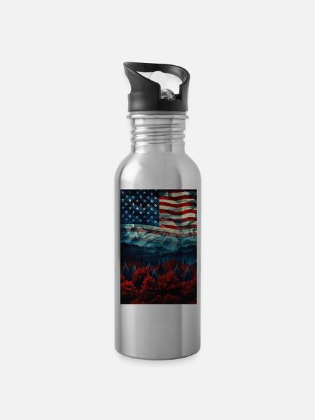 USA - Trinkflasche mit integriertem Trinkhalm - Lightsilver
