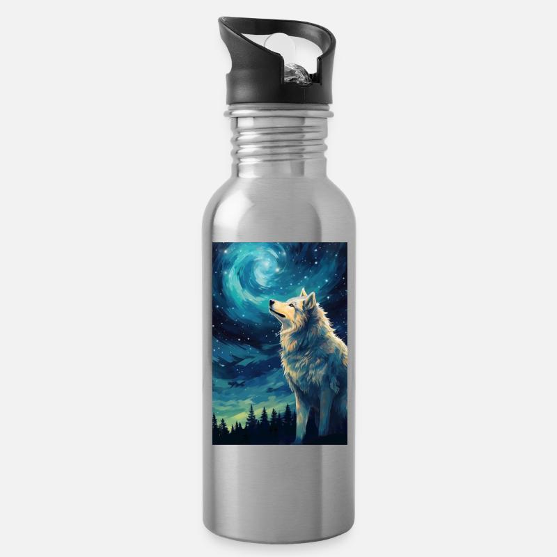 Wolf - Trinkflasche mit integriertem Trinkhalm - Lightsilver