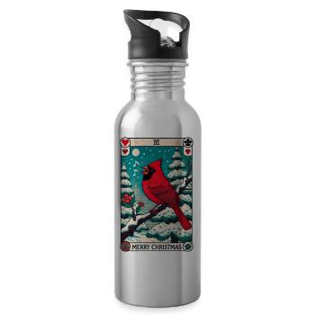 Christmas Red Cardinal - Water bottle with straw - silver - Right