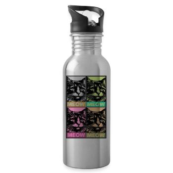 MEOW Premium Design - L’amour des chats pour les fans de chats - Gourde avec paille intégrée - argent clair - Droite