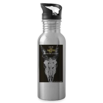 "Give me coffee"-Design mit Antilopenschädel + Zitat - Trinkflasche mit integriertem Trinkhalm - Lightsilver - Rechts