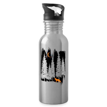 Renard dans la forêt la nuit - Gourde avec paille intégrée - argent clair - Droite