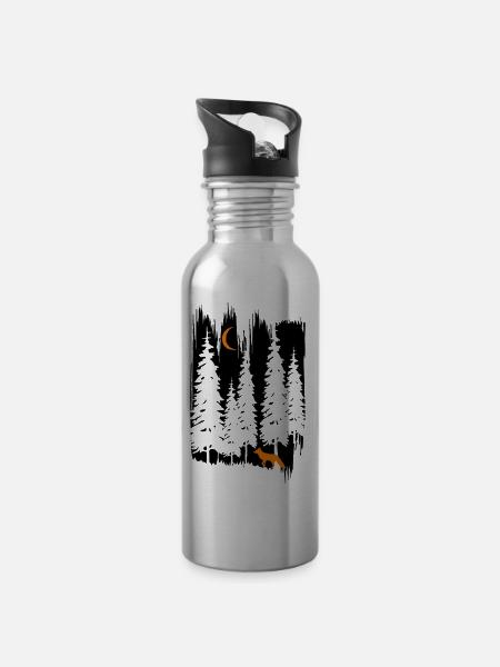 Fox in the forest at night - Water bottle with straw - silver