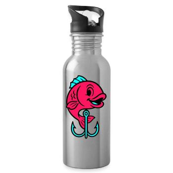 Fish Fish Hook Comic - Water bottle with straw - silver - Right