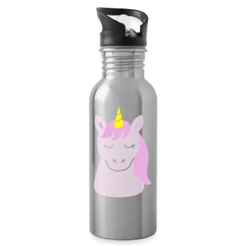 Süßes Einhorn mit geschlossenen Augen - Trinkflasche mit integriertem Trinkhalm - Lightsilver - Rechts