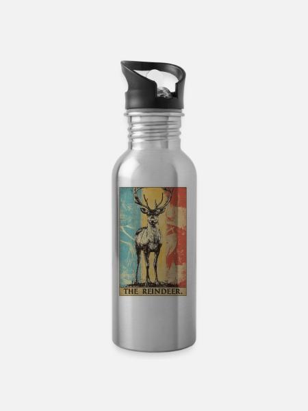 Rentiere Rentier - Trinkflasche mit integriertem Trinkhalm - Lightsilver