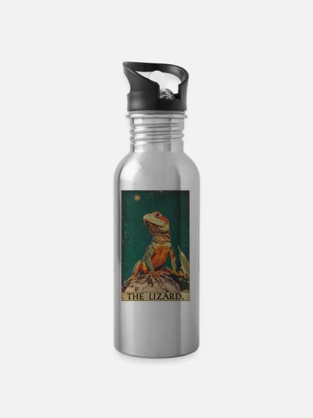 Eidechsen Eidechse - Trinkflasche mit integriertem Trinkhalm - Lightsilver