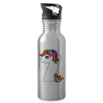 Siebter Geburtstag Einhorn 7 Jahre alt Junge - Trinkflasche mit integriertem Trinkhalm - Lightsilver - Rechts