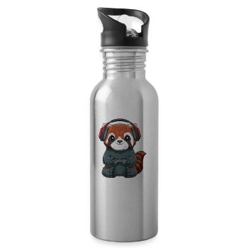 Gaming Roter Panda - Computer Spiele Videospiele - Trinkflasche mit integriertem Trinkhalm - Lightsilver - Rechts