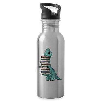 Dinosaurier Bücher Dino Lesen Langhals - Trinkflasche mit integriertem Trinkhalm - Lightsilver - Rechts