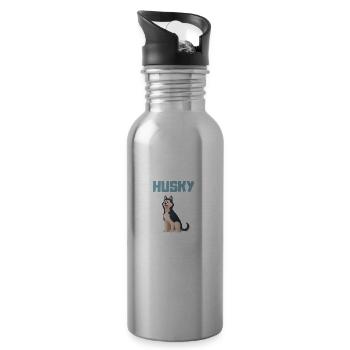 Sibirischer Hunde Papa Vatertag Geschenk Husky - Trinkflasche mit integriertem Trinkhalm - Lightsilver - Rechts