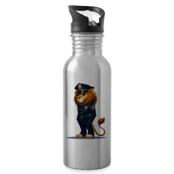 Officier de police Lion mignon - Gourde avec paille intégrée - argent clair - Droite